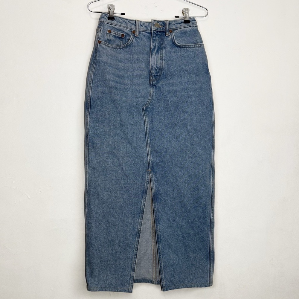 Mango MNG Jolie Denim Midi Maxi Skirt, Light Blue size XXS - Picture 2 of 10